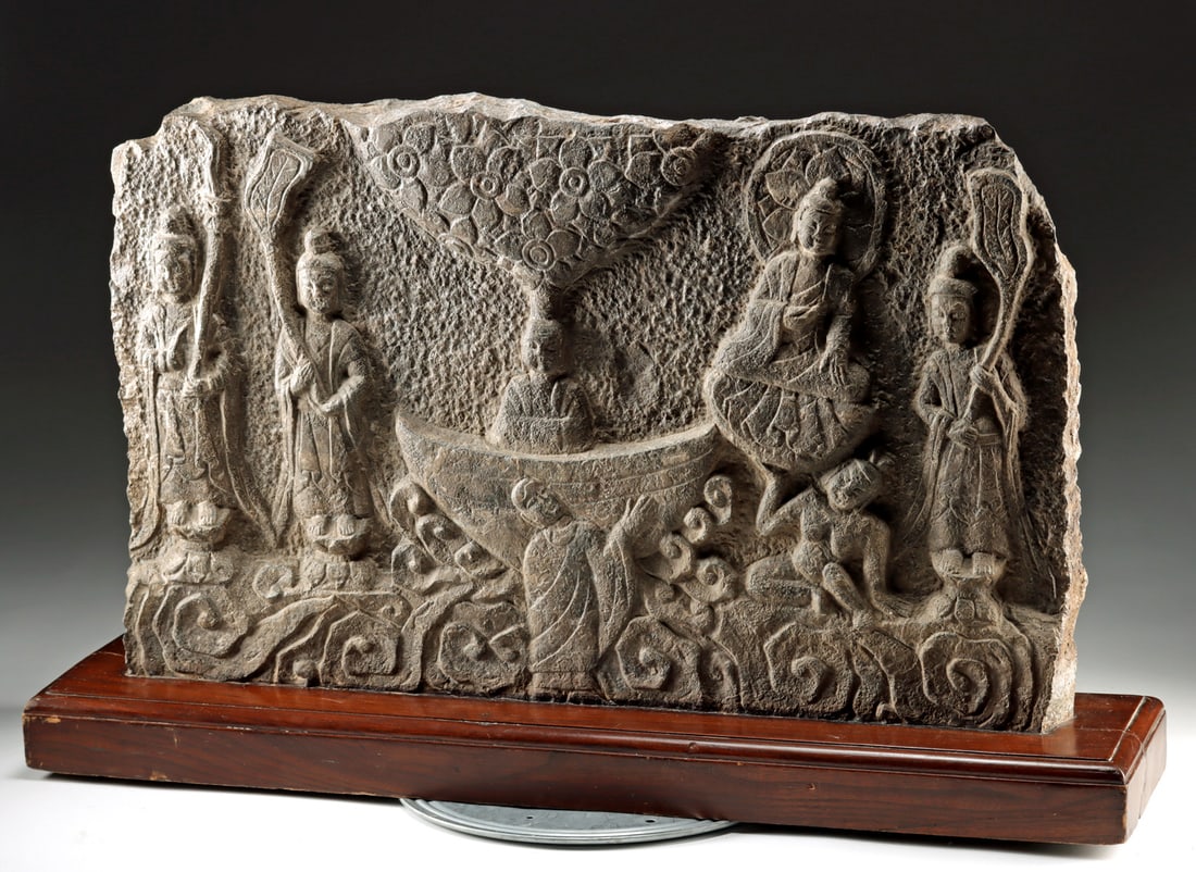 Chinese Ming Stone Panel w/ Buddhist Figural Scene (1 of 4)