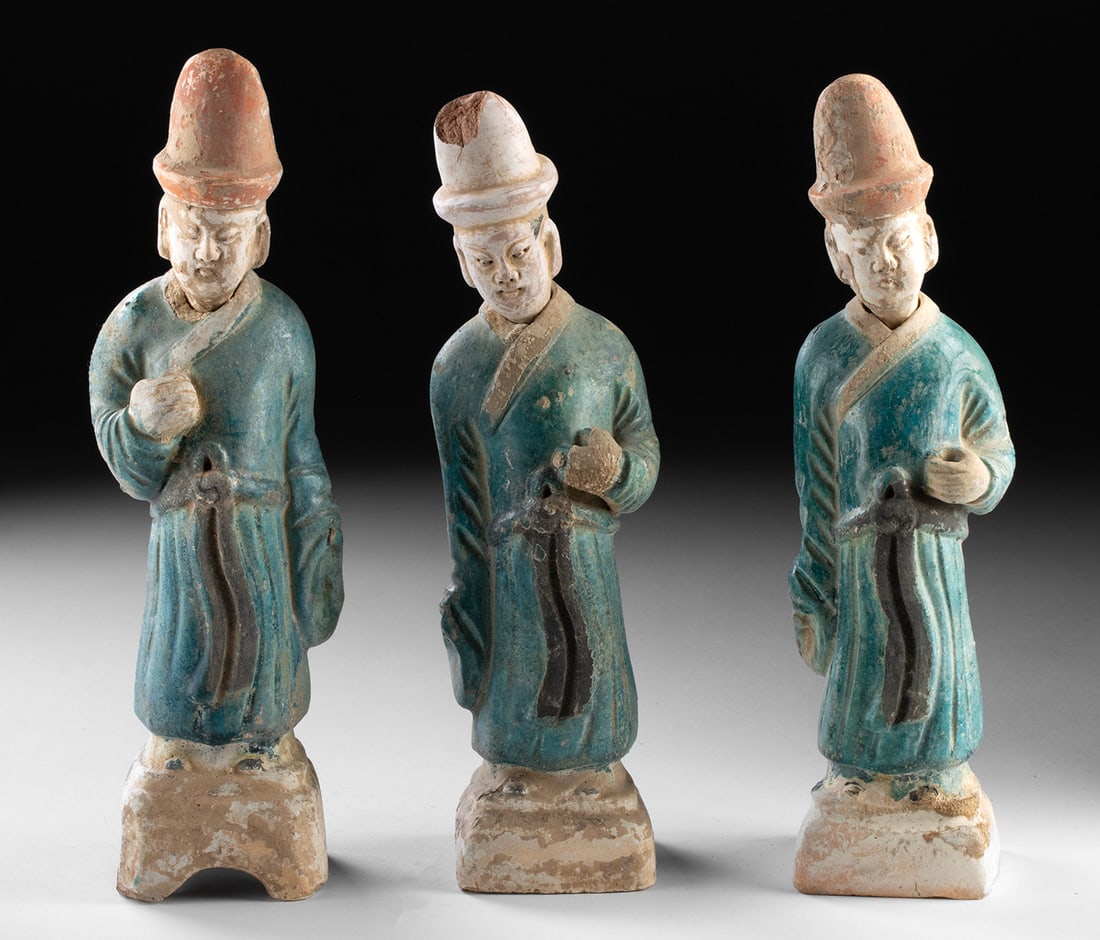 Three Chinese Ming Glazed Pottery Tomb Attendants (1 of 3)