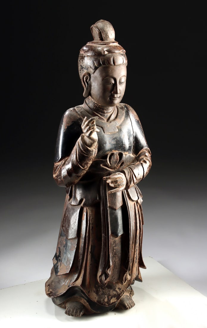 18th C. Chinese Qing Black Lacquer Taoist Deity (1 of 4)