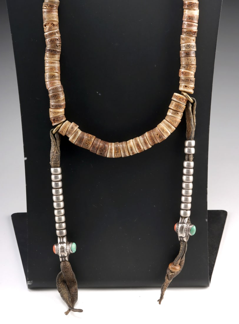 Rare Tibetan Human Bone Mala Rosary + Silver Beads - 2