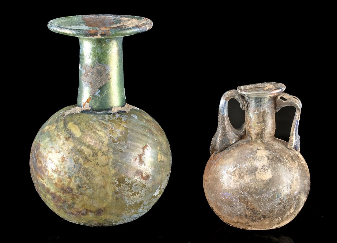 Pair of Roman Glass Vessels - Sprinkler and Amphoriskos (1 of 3)