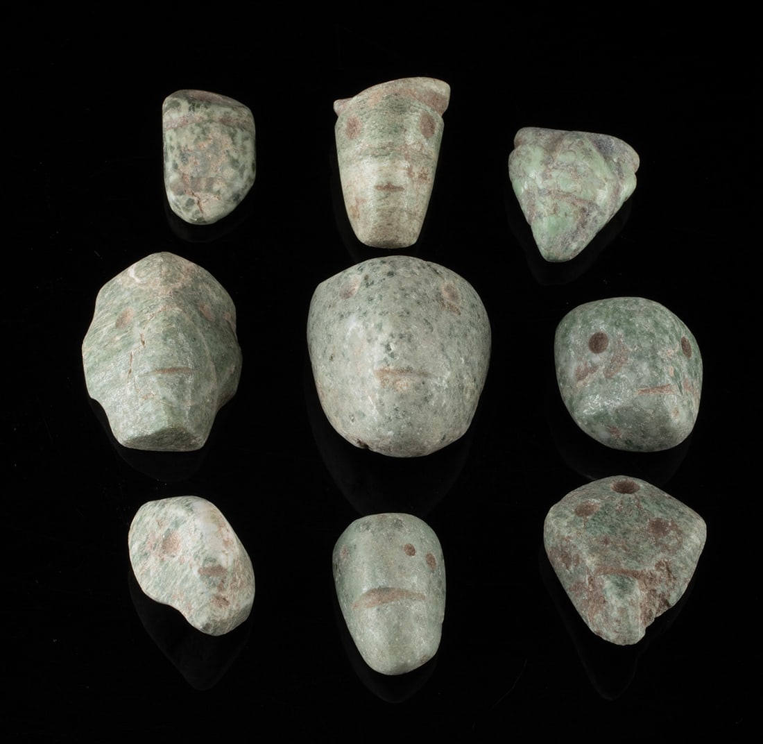 Nine Guerrero Mezcala Greenstone Head Amulets (1 of 2)