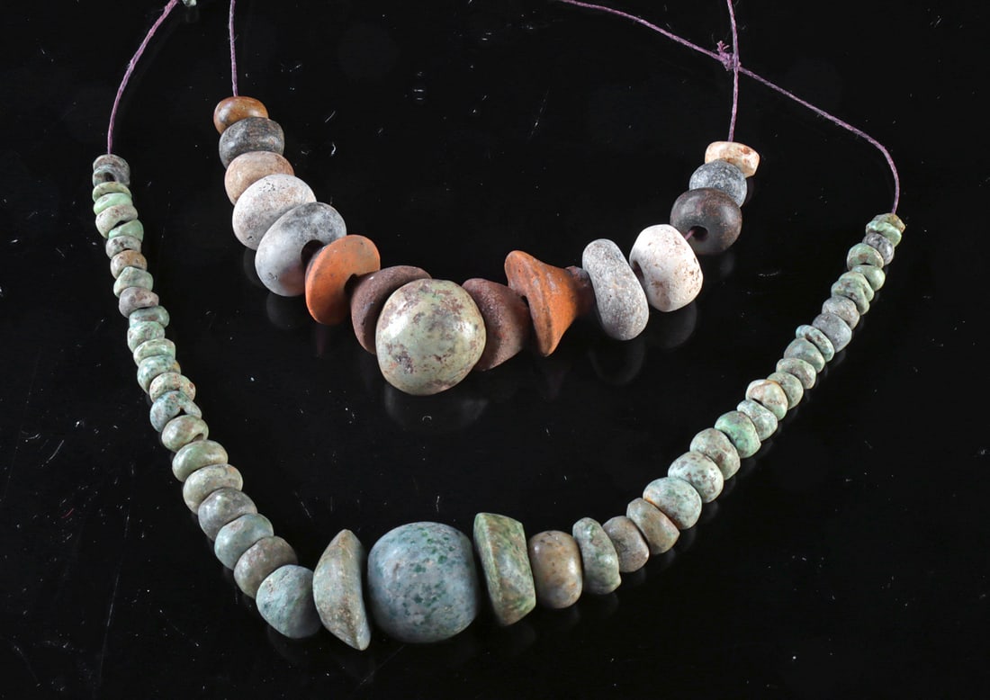 Ancient Mesoamerican Omphacite Jade & Pottery Beads (1 of 1)
