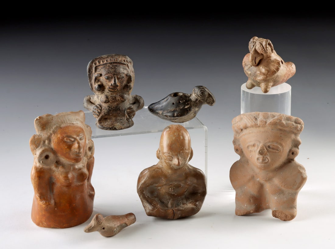 Seven Pre-Columbian Pottery Bird Whistles & Figurines (1 of 2)