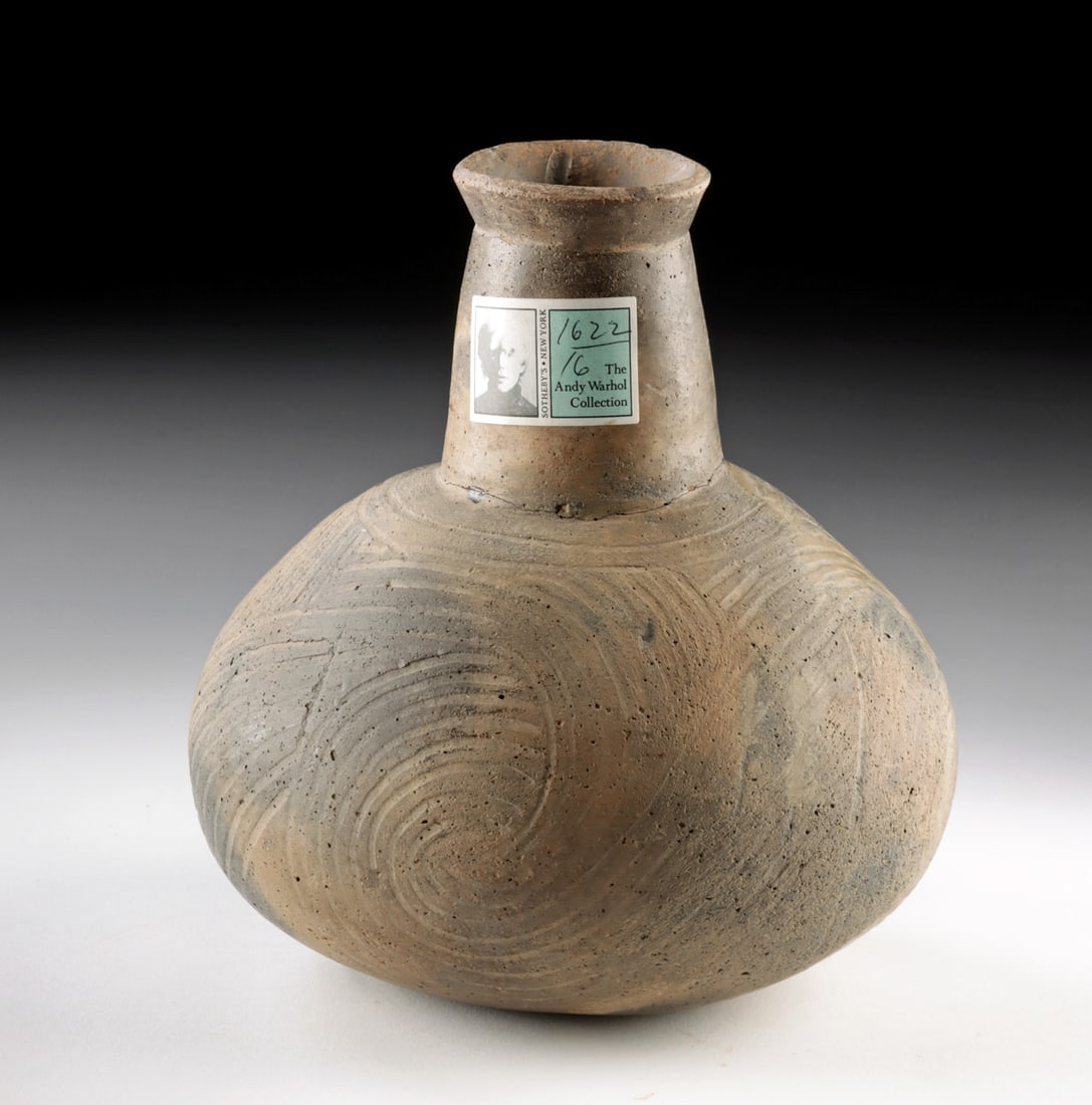 Mississippian Etched Spiral Pottery Vessel, ex Warhol (1 of 3)