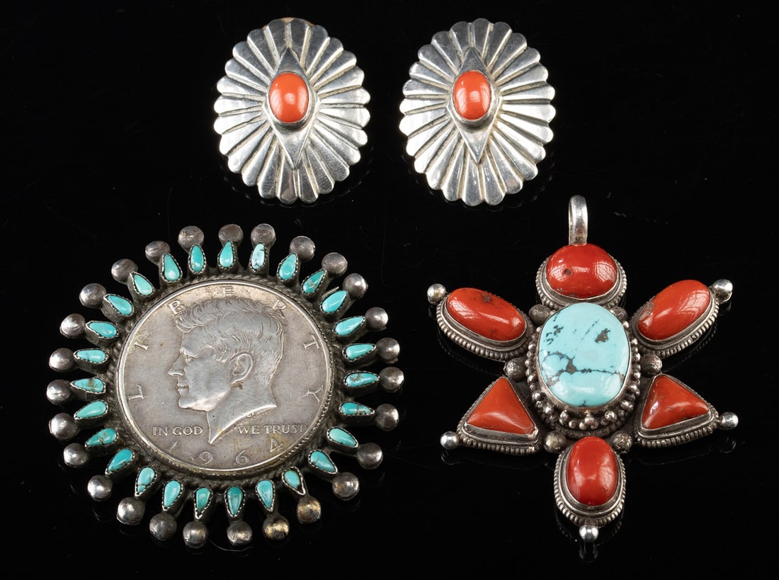 4 Tibetan & Navajo Silver Jewelry - Turquoise & Coral (1 of 2)