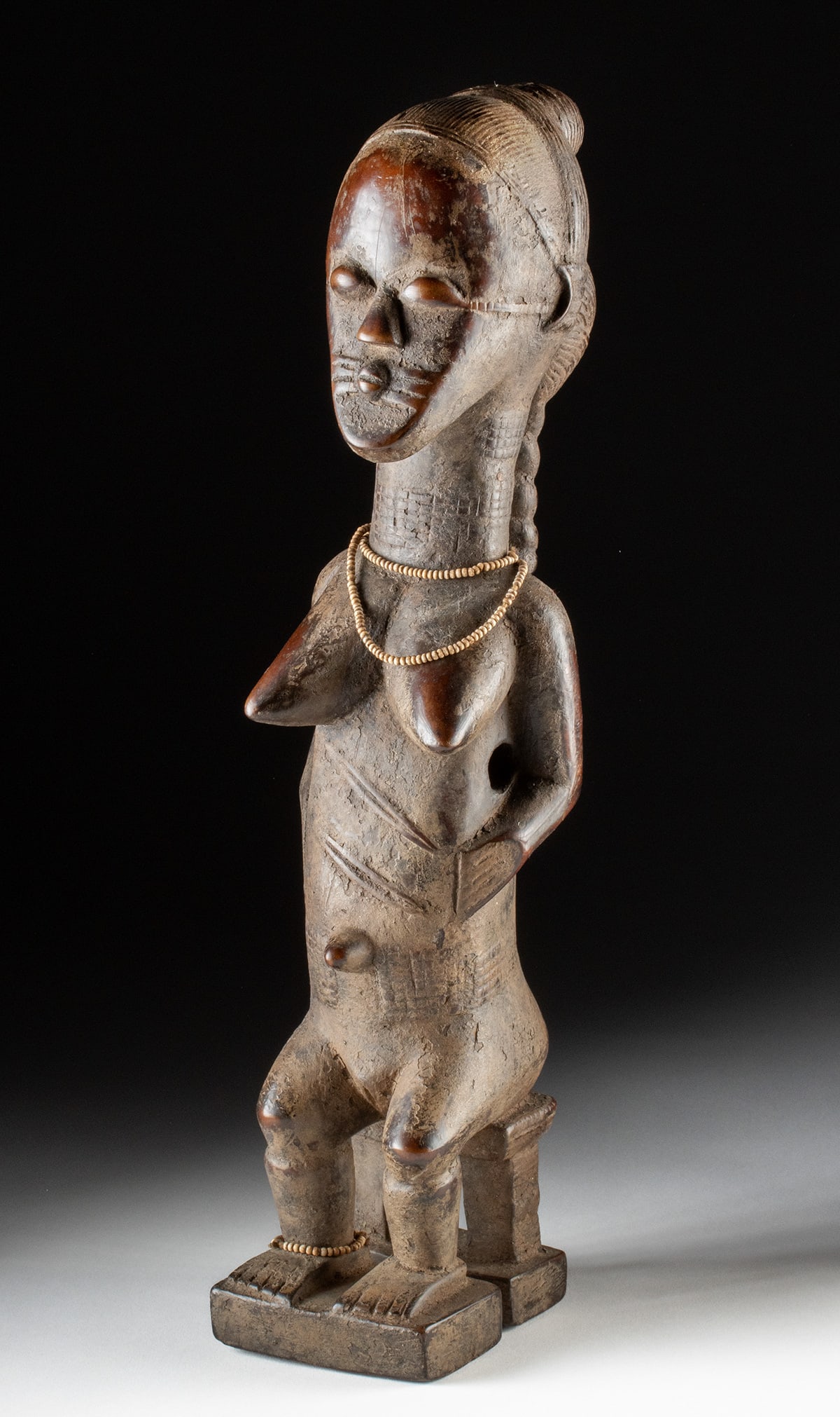 African Baule Wood Spirit Spouse, Seated Female Figure (1 of 3)