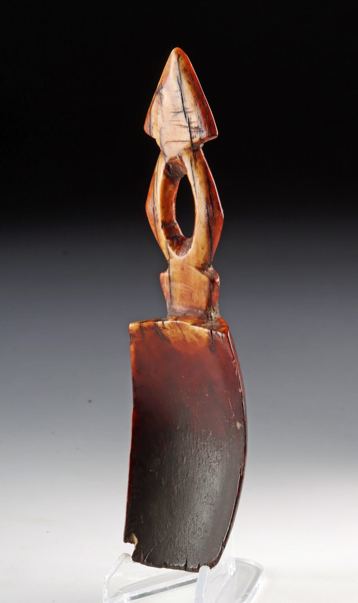 African Lega Elephant Ivory Bwami Society Ritual Spoon: Central Africa, Democratic Republic of the Congo, Boa or Lega culture, ca. 19th to early 20th century CE. A carved elephant ivory spoon associated with Bwami society ceremonies, the handle sculpted