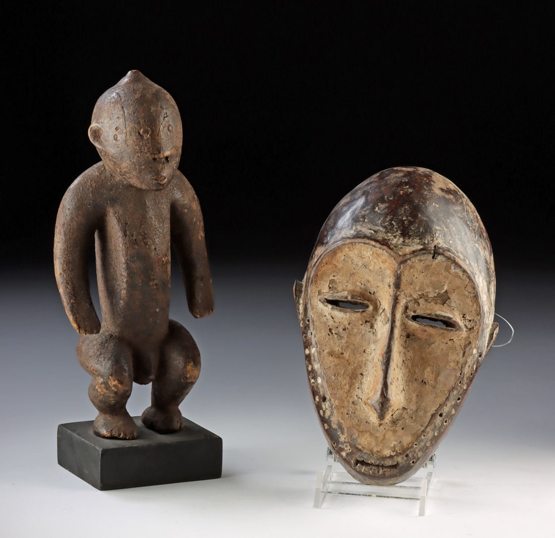 African Lega Wood Bwami Mask & Lozi Wood Figure (1 of 2)