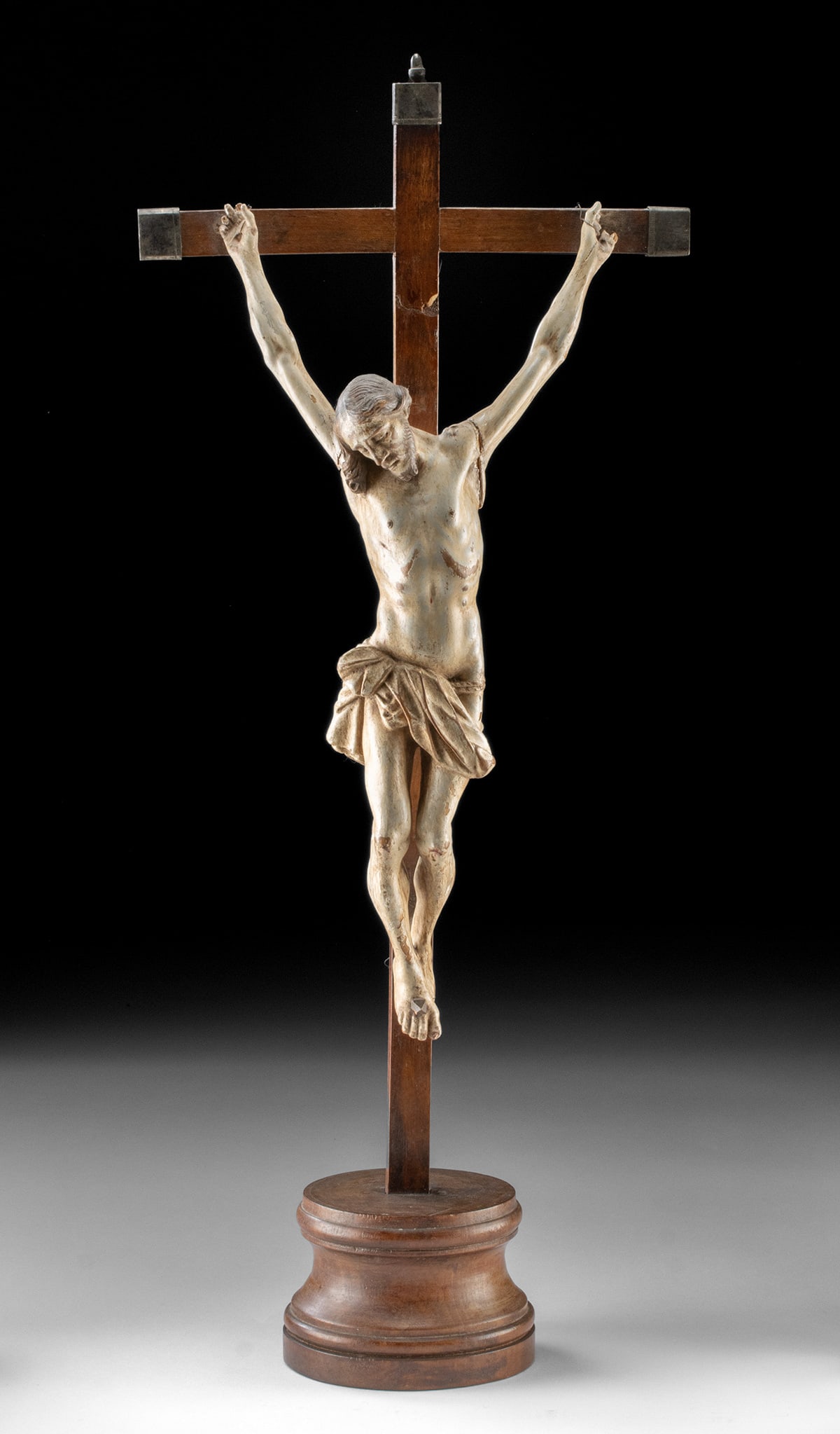 18th C. Mexican Wood Cristo, Original Cross w/ Silver (1 of 4)