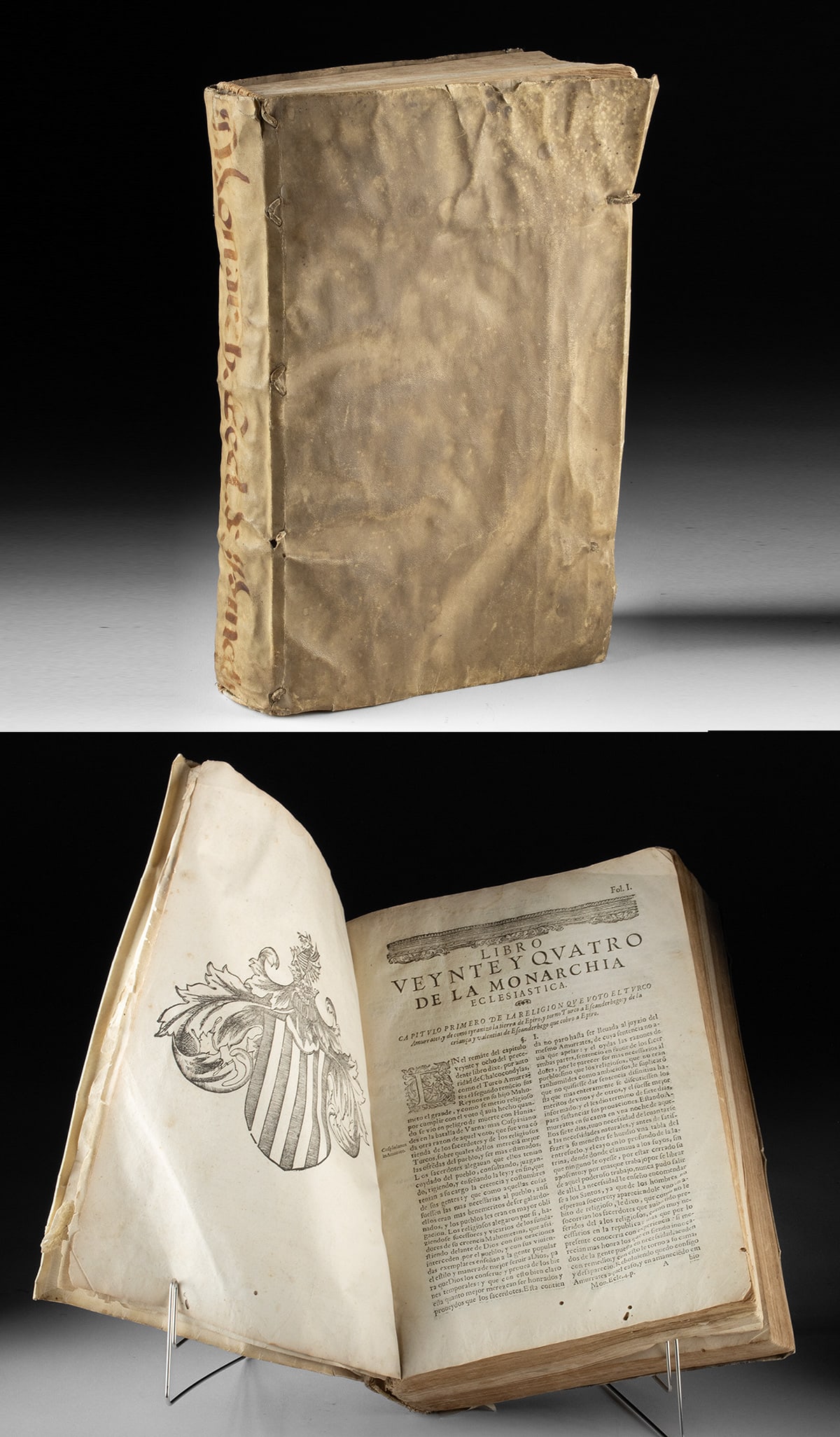 1st Ed. "Monarchia Ecclesiastica" 1620 - Juan de Pineda: Western Europe, Spain, Barcelona, Counter-Reformation / Early Modern period, ca. 1620 CE. A substantial first edition of "Quarta Parte de la Monarchia Ecclesiastica, o Historia Universal del mundo"