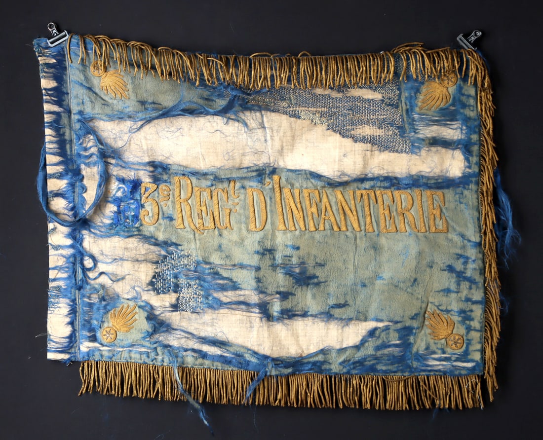 19th C. French Infantry Regimental Fanion Flag: Western Europe, France, ca. 1880s to 1920s CE. A French military regimental flag, or fanion, associated with the 3rd Infantry Regiment. One side bears the designation "3e Reg. d'Infanterie," while