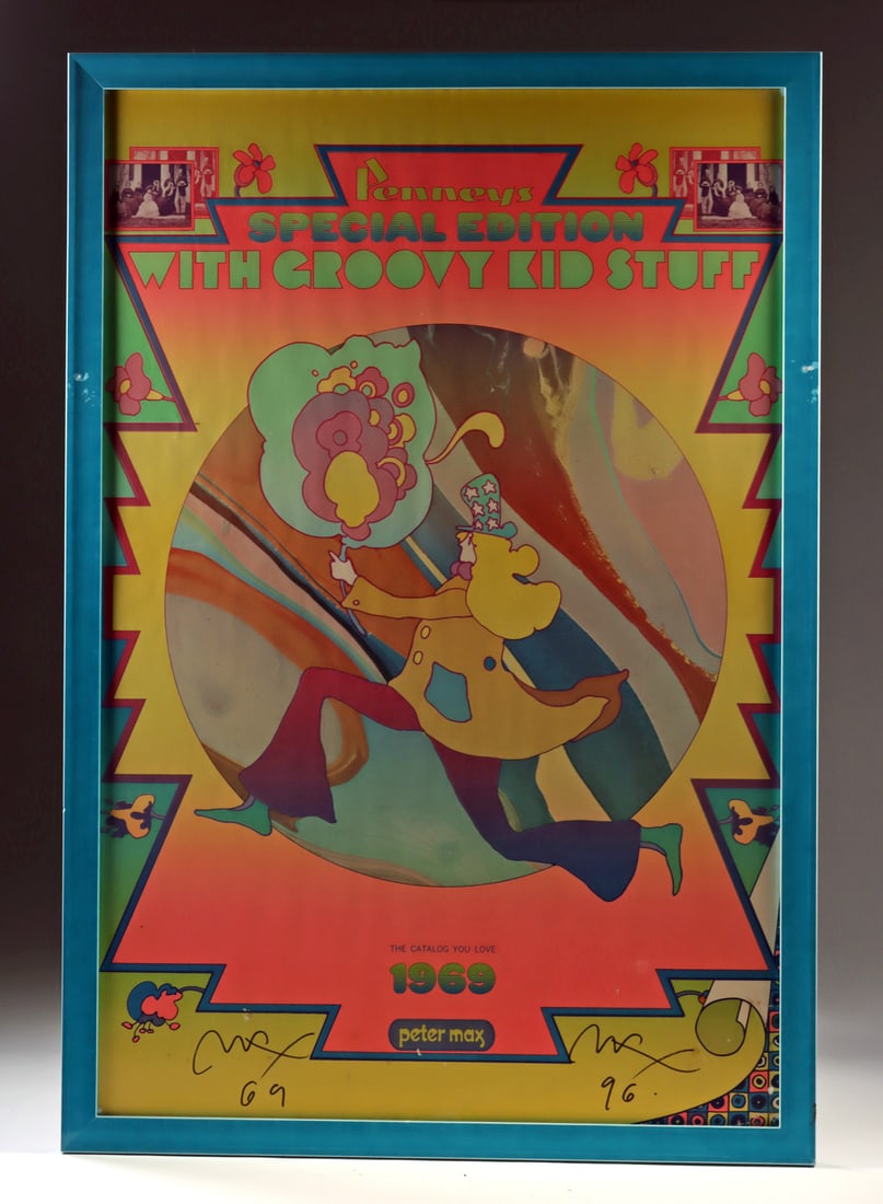 Peter Max Poster - "Penneys" (1969): Peter Max (American, b. Germany 1937). "Penneys" color lithograph, 1969. Hand-signed and dated near bottom edge. A vivid collision of commerce and counterculture, "Penneys" transforms a department sto