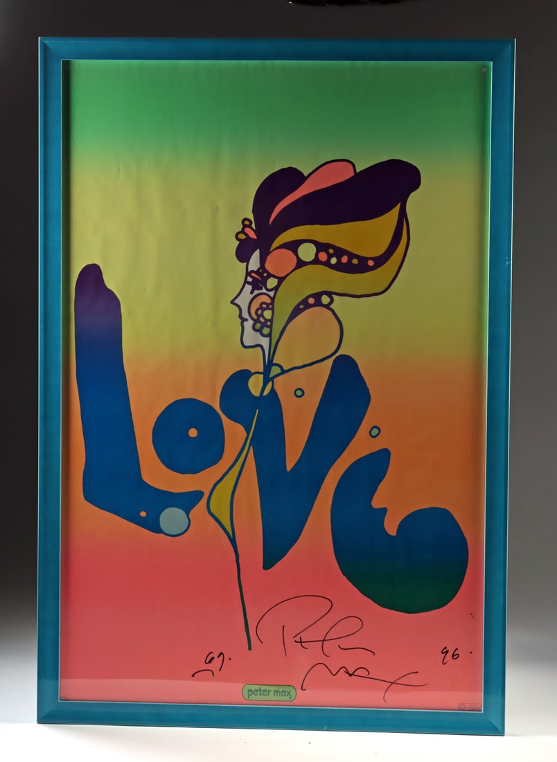 Peter Max Pop Art Poster - "Love" (1969): Peter Max (American, b. Germany 1937). "Love" color lithograph, 1969. Hand-signed and dated at lower right and center. A radiant emblem of the late 1960s, "Love" captures Peter Max at the height of hi