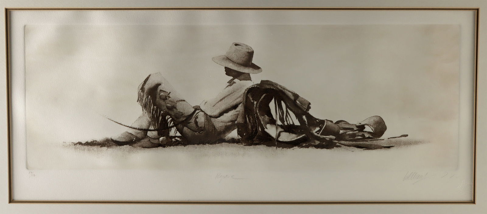 Limited Ed. William Matthews Lithograph "Repose" (1972): William Matthews (American, b. 1949) "Repose" lithograph, 1972. Edition number 82 of 110. Hand-signed, dated, titled, and numbered beneath print with artist's blind stamp at lower right. A quiet momen
