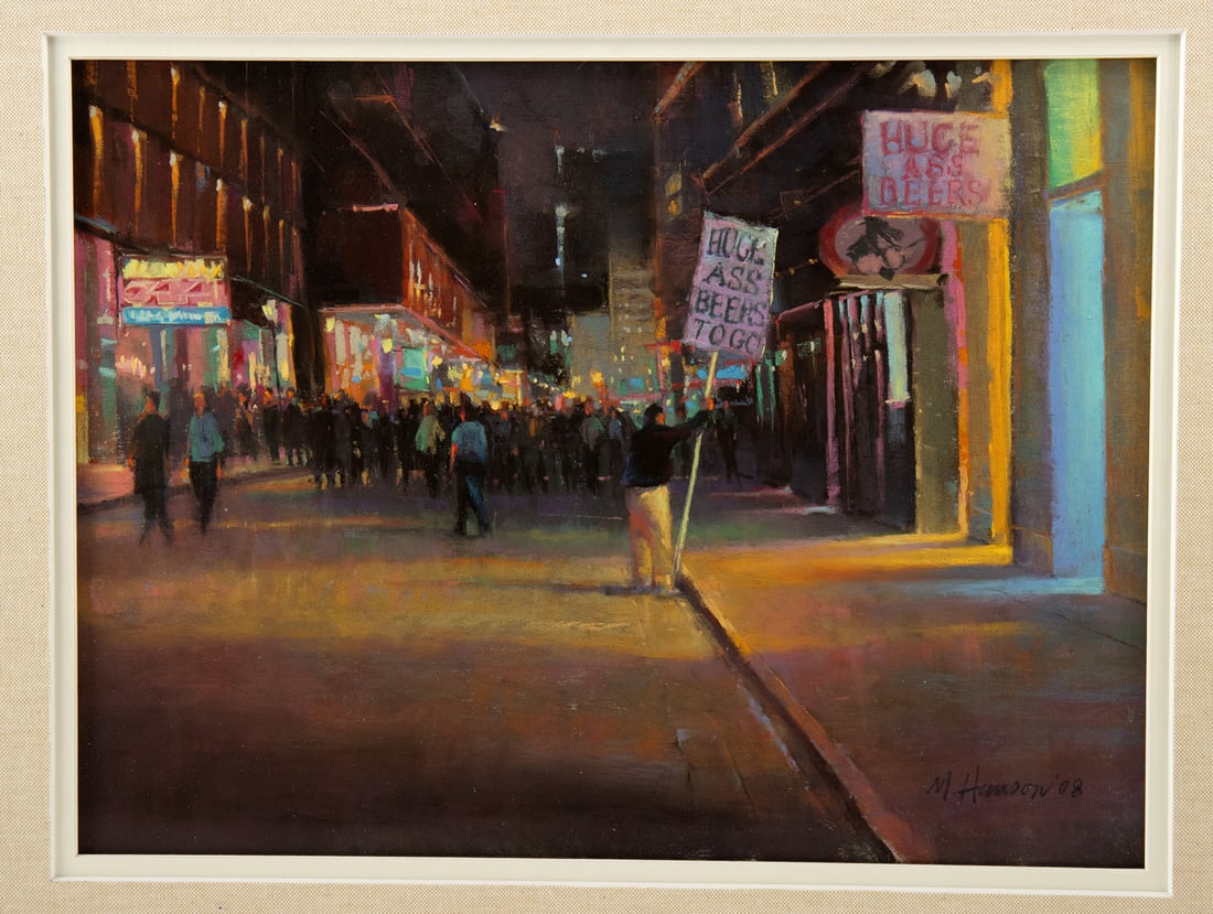 Marc Hanson Pastel - "AHHH...NEW ORLEANS!" (2008): Marc R. Hanson (American, b. 1955). "AHHH...NEW ORLEANS!" pastel on paper, 2008. Signed and dated at lower right and again with title on gallery paper on verso. A 2008 pastel on paper by Marc Hanson t