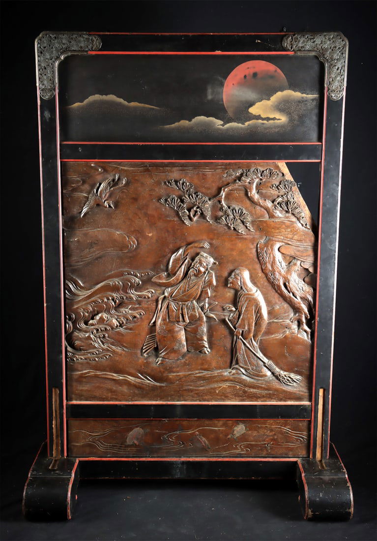 Japanese Meiji Era Gilt Wood Room Screen Takasago Scene (1 of 5)