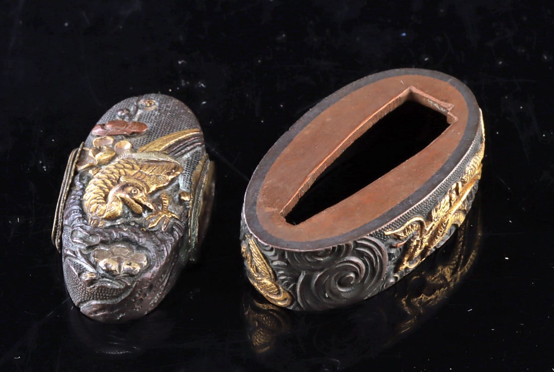 Japanese 19th C. Gilt Copper Sword Fuchi & Kashira - 2