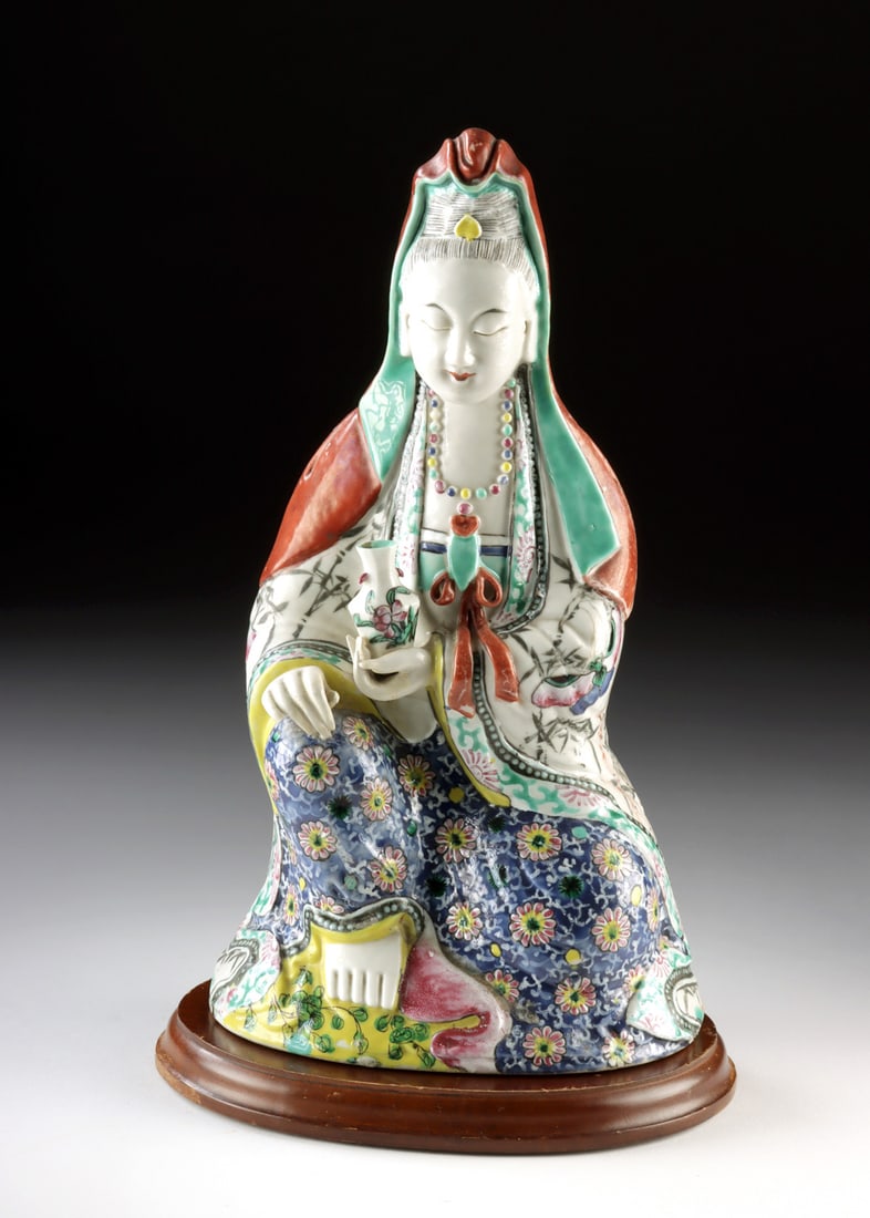 Chinese Qing Guanyin Famille Rose Porcelain Statue (1 of 2)