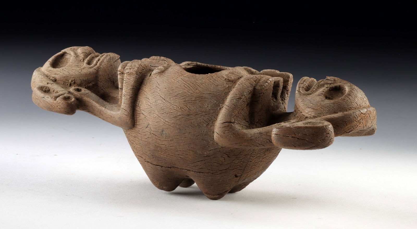 Taino Wood Ritual Bowl w/ Double Zemi Figural Handles (1 of 4)