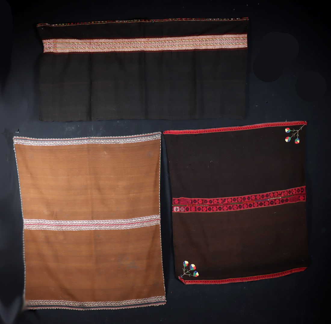 Three Peru / Bolivia Handwoven Wool Women's Mantles: South America, Peru / Bolivia, Quechua and Aymara cultures, ca. mid to late 20th century CE. Three woven wool textiles, likely sheep or camelid fiber such as alpaca, formed as rectangular mantles trad