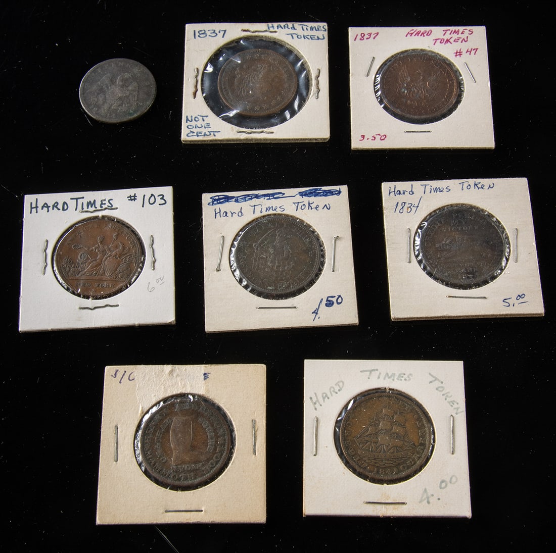 1830s American Copper Hard Times Tokens & Half Penny (1 of 1)