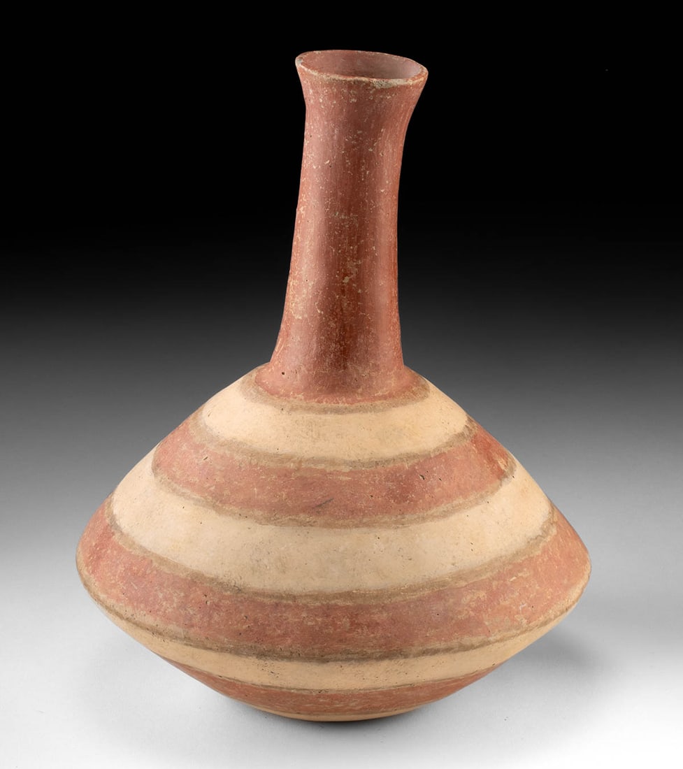 Quapaw Polychrome Water Bottle: Native American, Southeastern United States, modern-day Arkansas, Poinsette County, Quapaw culture, ca. 1500 to 1700 CE. A bold interplay of red and cream bands wraps this elegant Quapaw water bottle
