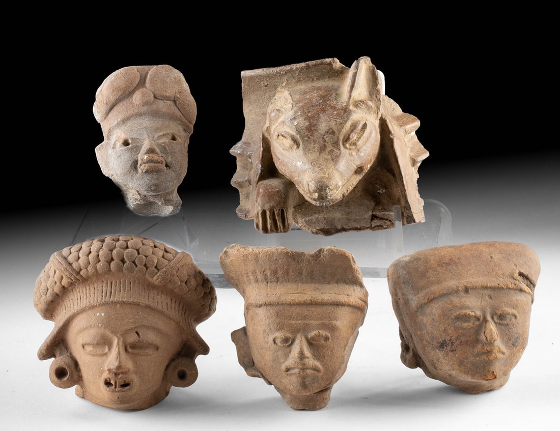 Five Veracruz, Maya, & Olmec Pottery Heads (1 of 2)
