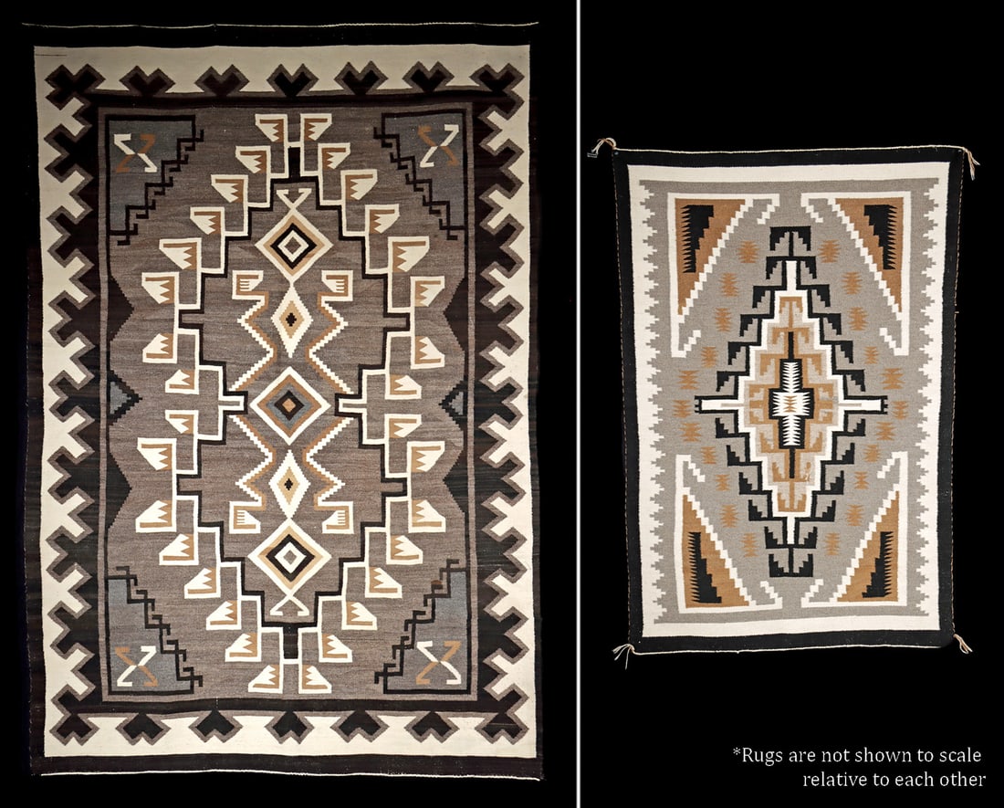 Fine Pair Navajo Wool Rugs Two Grey Hills Style (1 of 5)