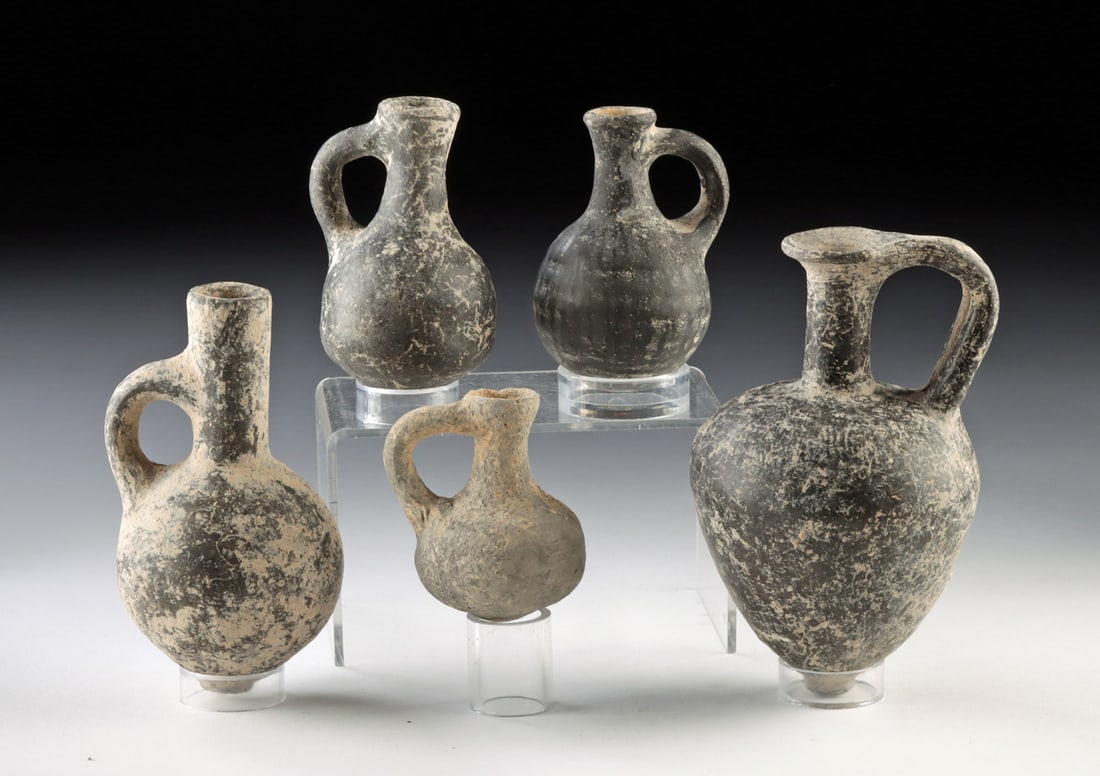5 Holyland Bronze Age to Iron Age Pottery Oil Juglets (1 of 2)
