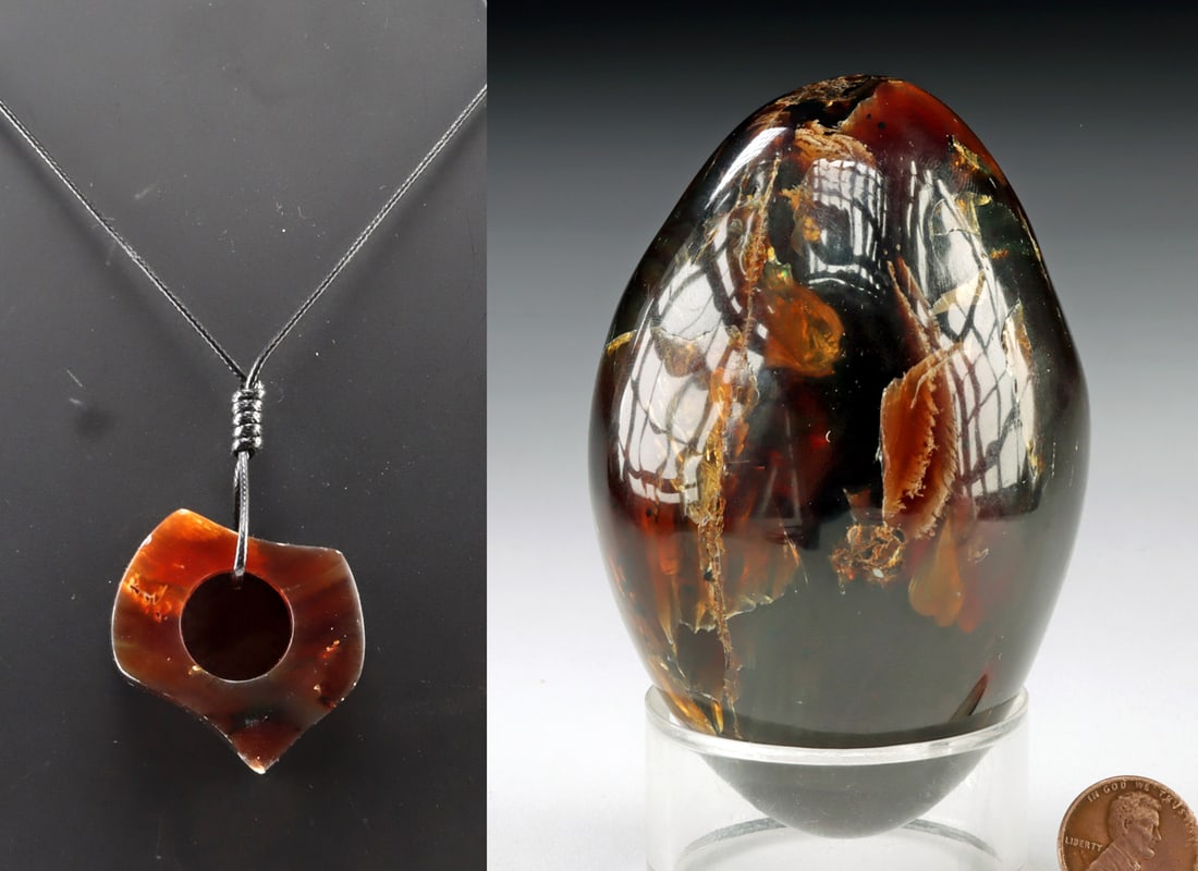 Sumatran Amber Pendant Necklace & Lingam Shaped Piece (1 of 4)