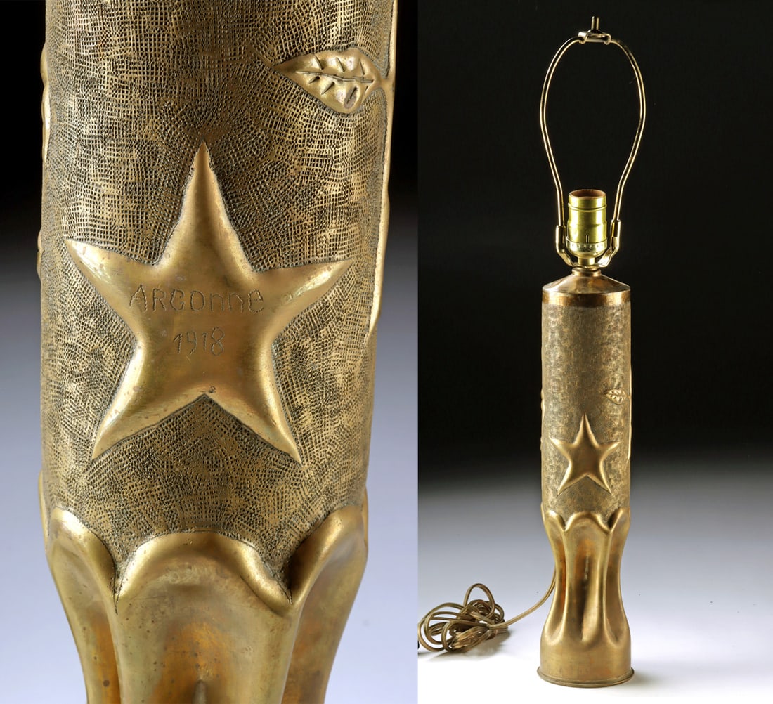 WWI Argonne 1918 Trench Art Shell Lamp (1 of 4)