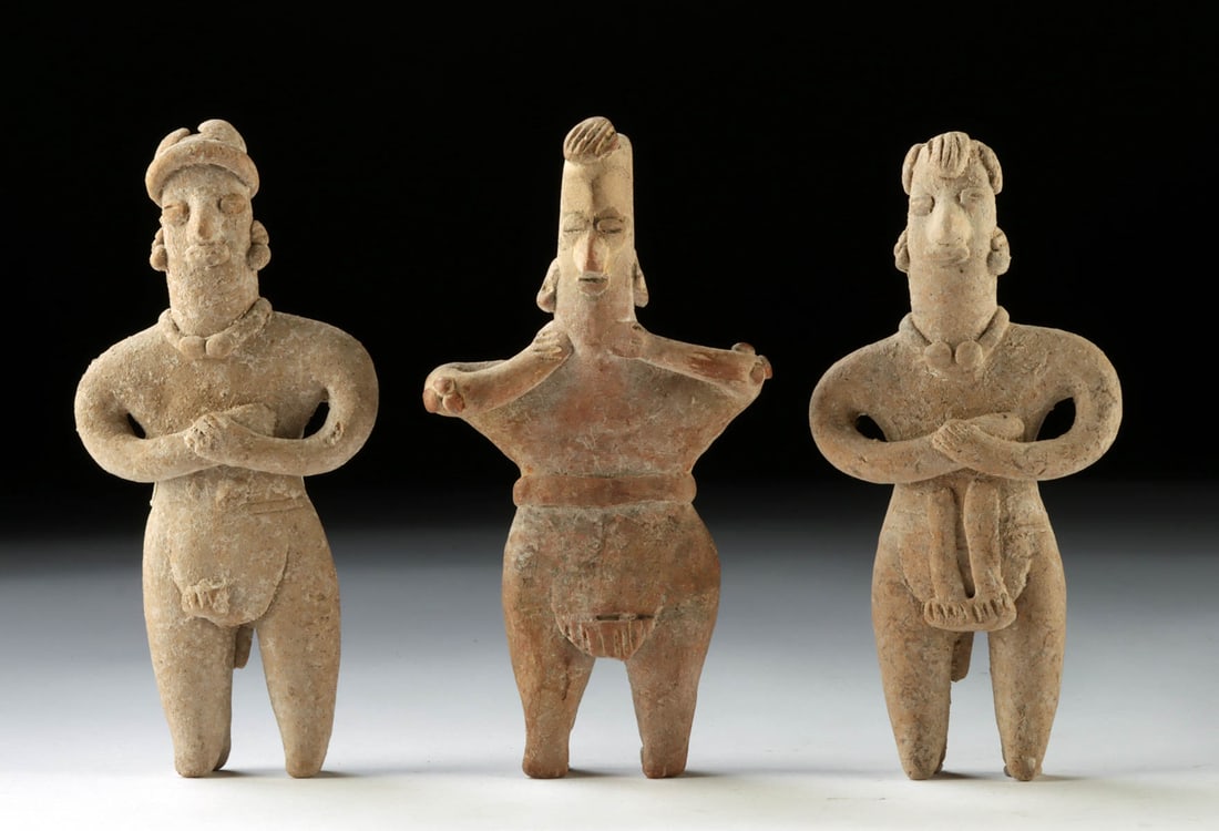 Colima Pottery Male Figures - Trio of Standing Forms (1 of 2)