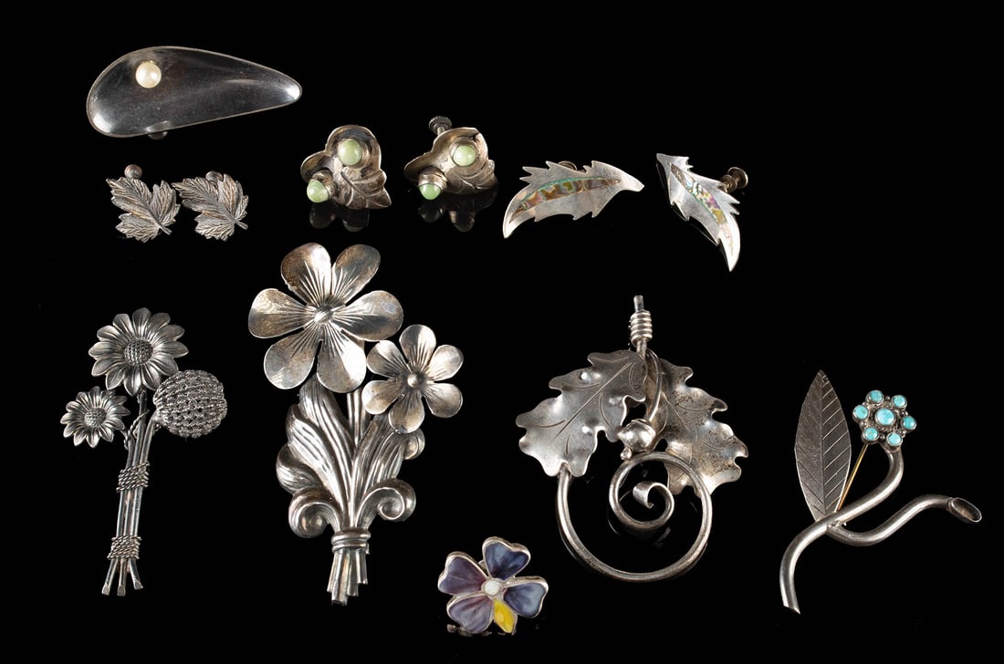 Sterling Silver Floral Jewelry, Brooches & Earrings (1 of 1)