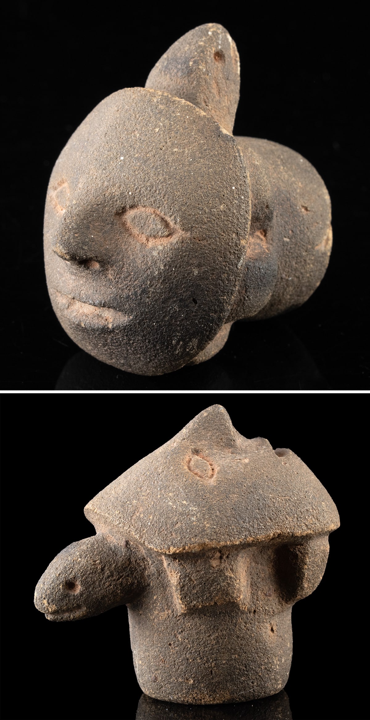 Woodland Stone Effigy Pipe - Human Head & Turtle (1 of 5)