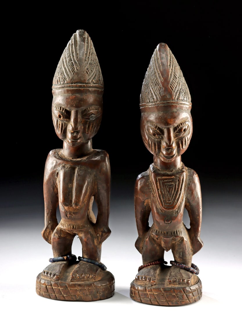 Matched Pair of Nigerian Ibeji Wood Twin Figures (1 of 3)