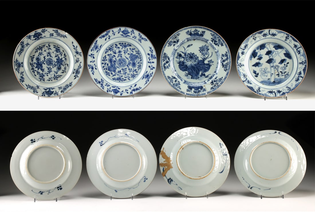 4 Chinese Qing Dynasty Blue on White Porcelain Dishes (1 of 4)