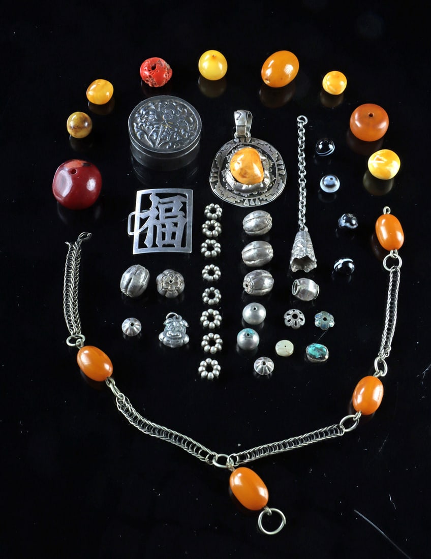 Asian Silver & Copal Jewelry & Navajo Silver Pendant (1 of 3)