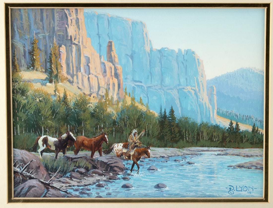 Dustin Lyon Gouache "Crossing at the South Fork" (2003) (1 of 3)