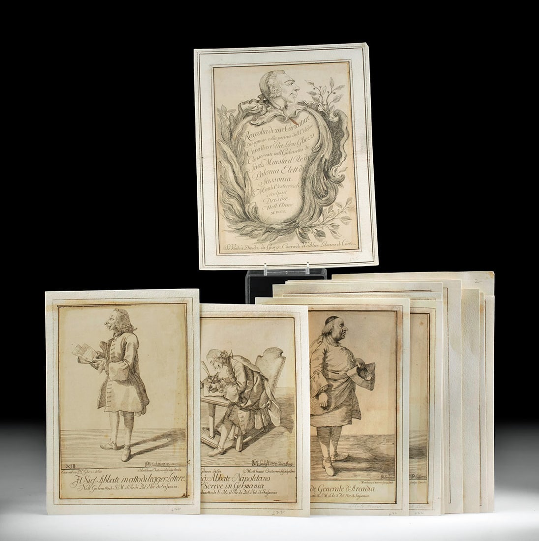 18th C. Oesterreich Etchings "Raccolta di XXIV": Matthias Oesterreich (German, 1716-1778) after Piet Leon Ghezzi (Italian, Comunanza near Ascoli Piceno 1674-1755 Rome). Publisher Conrado Walther of Dresden, Germany, ca. 1750 CE. Twenty four etchings