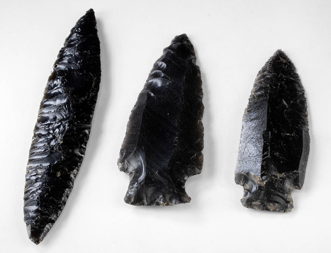3 Aztec Obsidian Blades - Ceremonial Set (1 of 2)