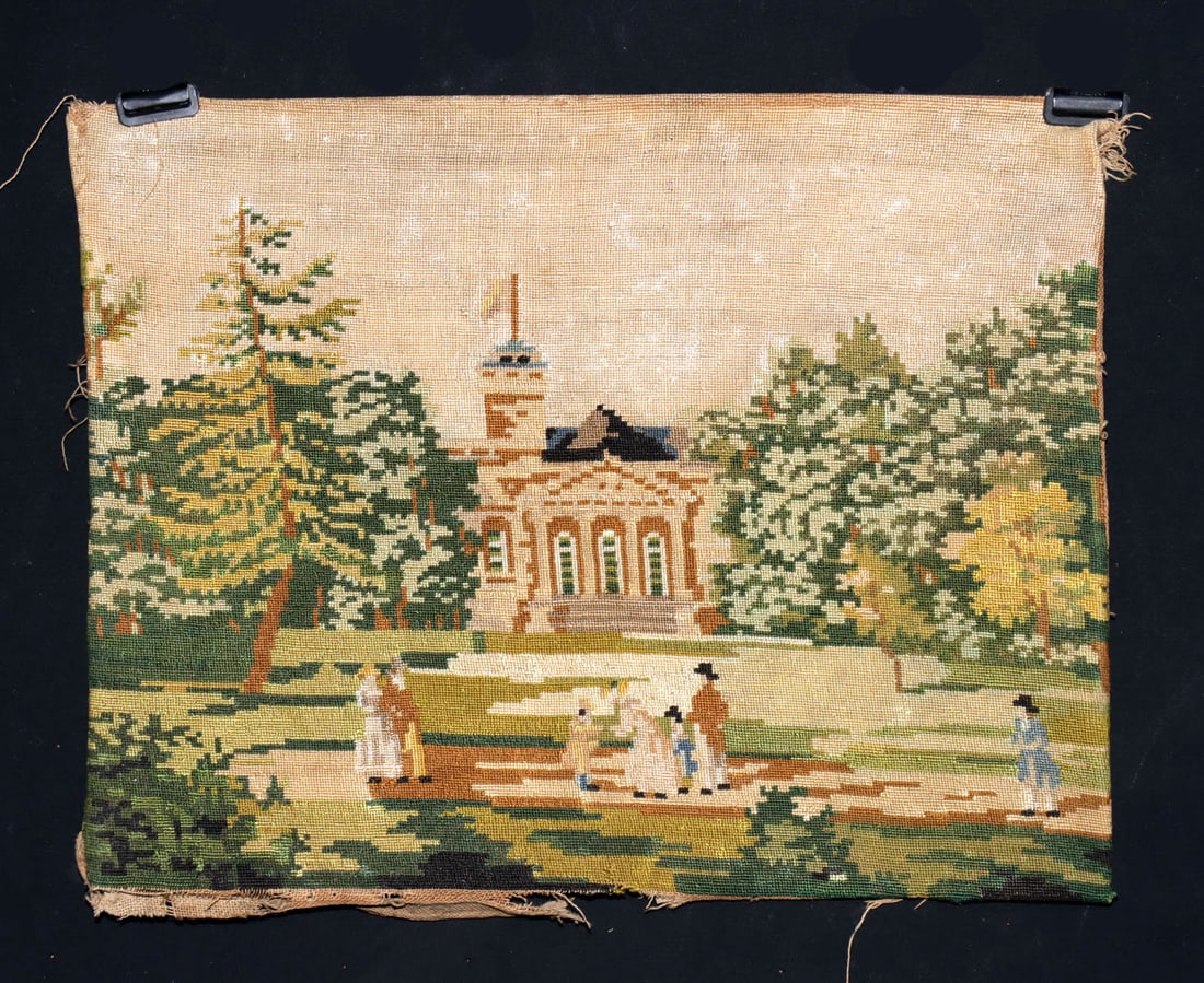 19th C. Needlepoint of Pastoral Architecture & Garden (1 of 2)