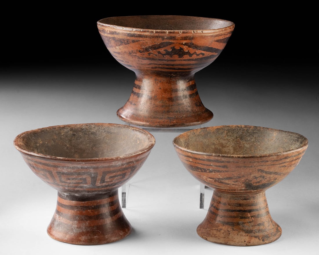 Three Narino Pottery Pedestal Bowls - Negative Resist (1 of 2)