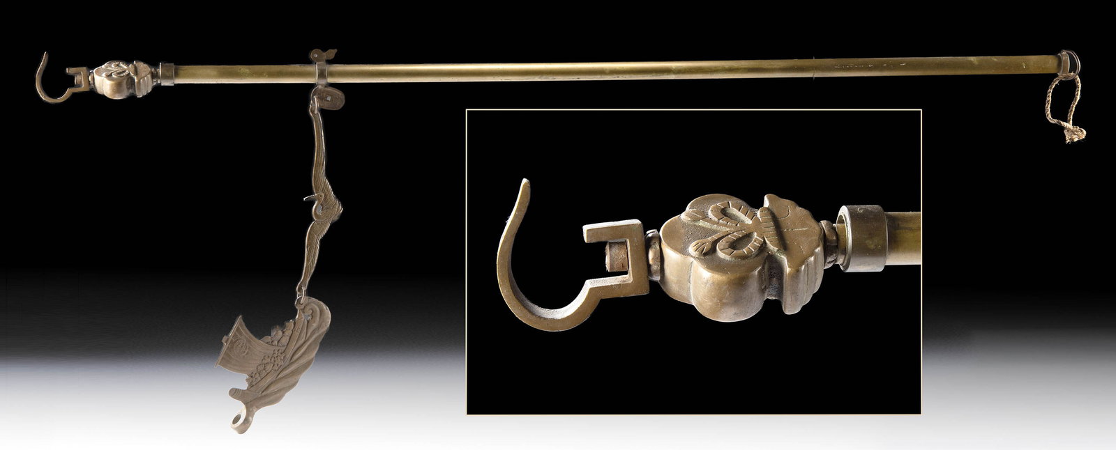 Qing Brass Steelyard Scale - Bird & Ship Weight: East Asia, China, Qing Dynasty to early Republic period, ca. 1880 to 1930 CE. A finely cast and unusually ornate Chinese steelyard balance, where utility meets symbolism in a harmonious display of cra