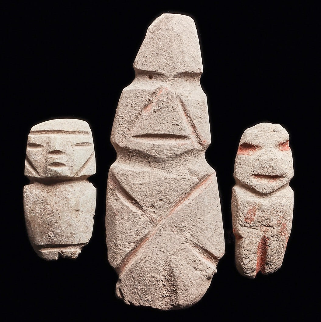 3 Guerrero Mezcala Limestone Idols, String-Cut Features (1 of 4)