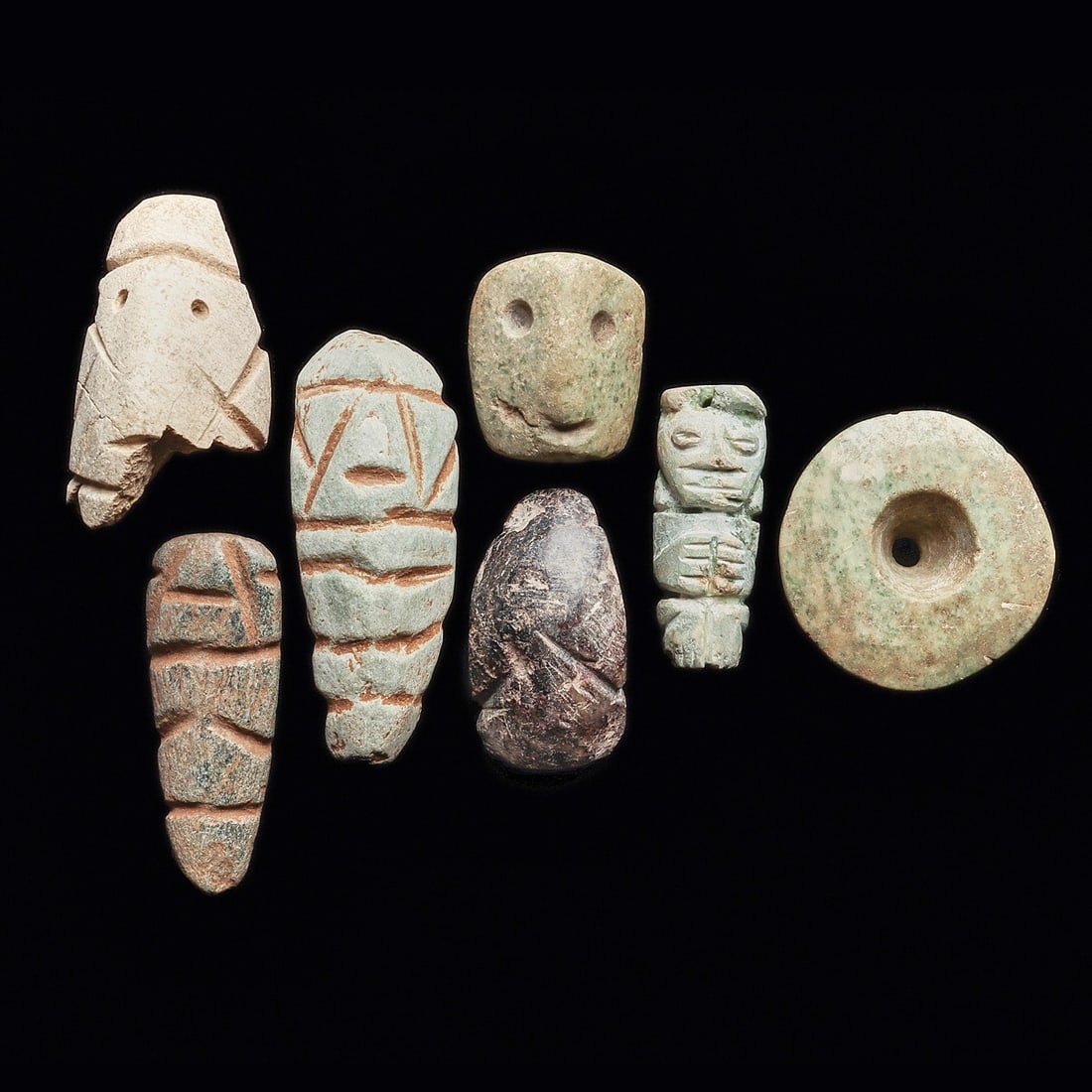 Guerrero Stone Votive Group of 7 - Serpentine Pendants & Ear Spool (1 of 4)