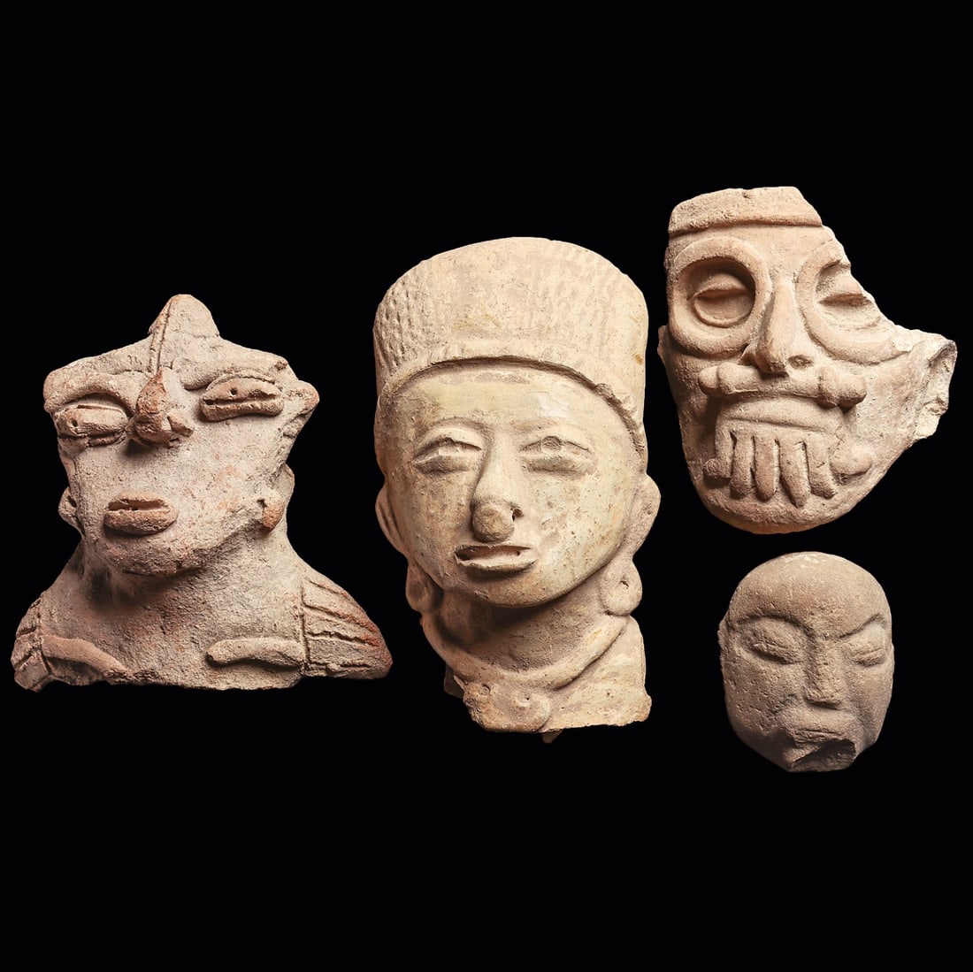Pre-Columbian Pottery Heads & Stone Head (4) (1 of 4)