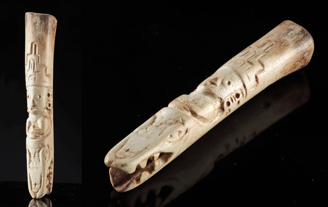 La Tolita Carved Bone Figure with Crocodile (1 of 5)