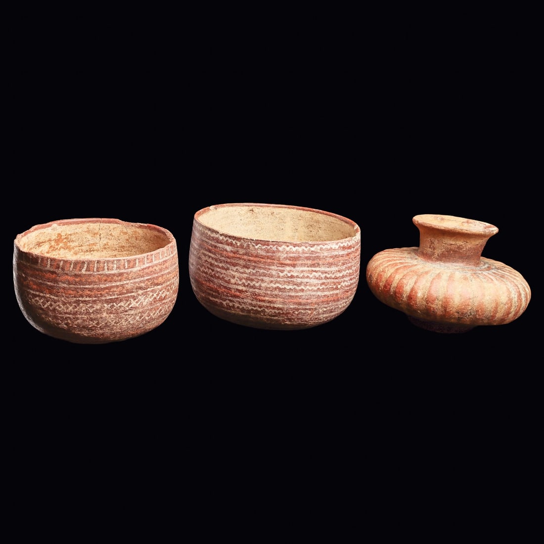 Jalisco & Nayarit Pottery Group - Two Zigzag Bowls + Squash Olla (3) (1 of 3)