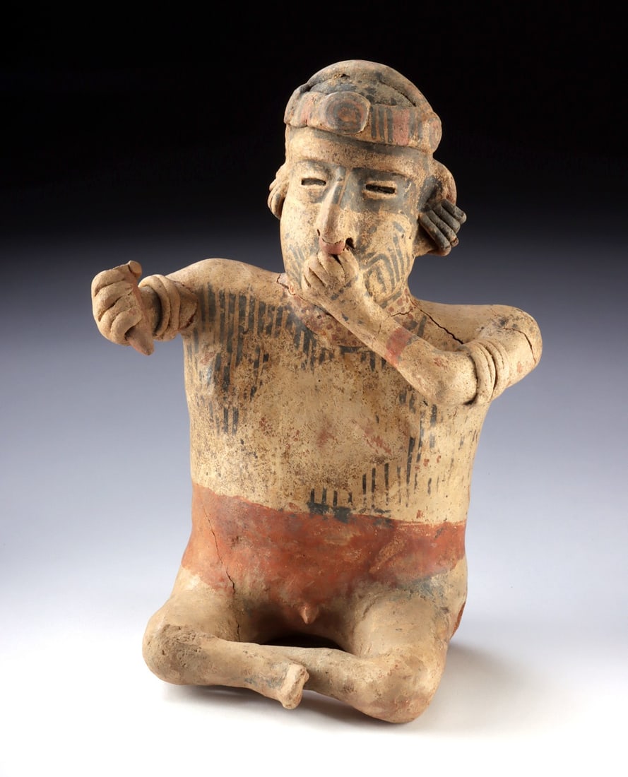 Nayarit Seated Musician with Rattle, Segmented Headdress (1 of 4)
